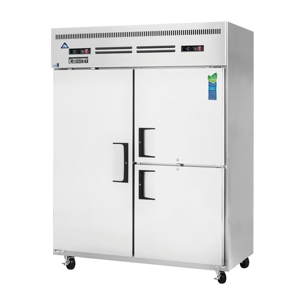 Everest Top Mount Stainless Steel Reach-In 2 Wide Section (3/4 Ref & 1/4 Fzr) Dual Temp, 59", 39 (R), 13 (F) cu. ft.