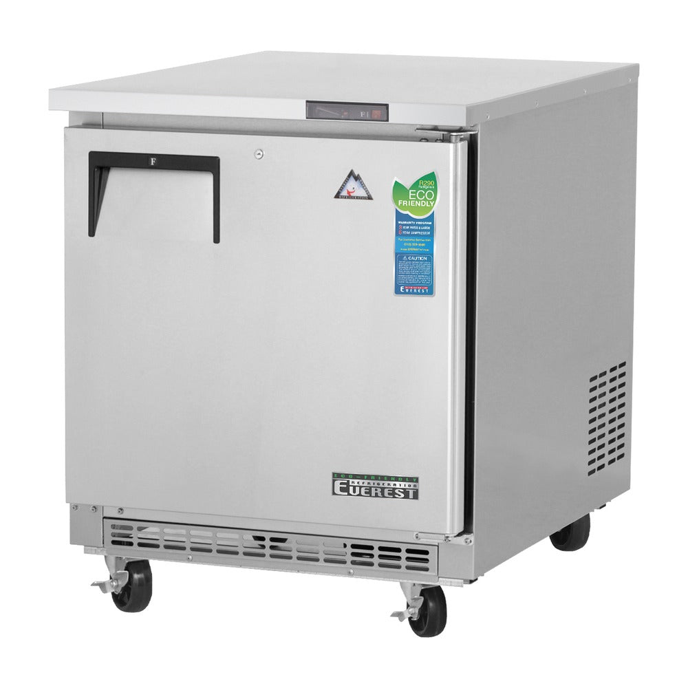 Everest 1 Solid Door Back Mount Stainless Steel Undercounter Freezer, 27 1/2", 7.5 cu. ft.