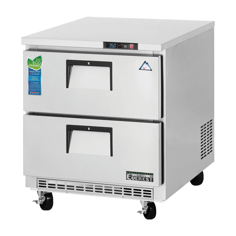 Everest 1 Section 2 Drawer Back Mount Stainless Steel Undercounter Refrigerator, 27 1/2", 7.5 cu. ft.