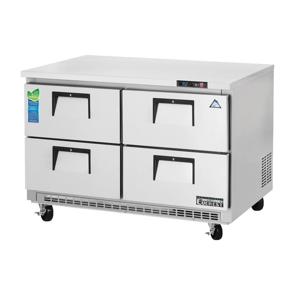 Everest 2 Section 4 Drawer Back Mount Stainless Steel Undercounter Refrigerator, 47 1/2", 14 cu. ft.