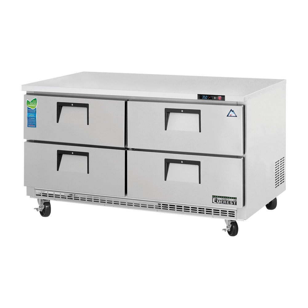 Everest 2 Section 4 Drawer Back Mount Stainless Steel Undercounter Refrigerator, 59 1/2", 18 cu. ft.