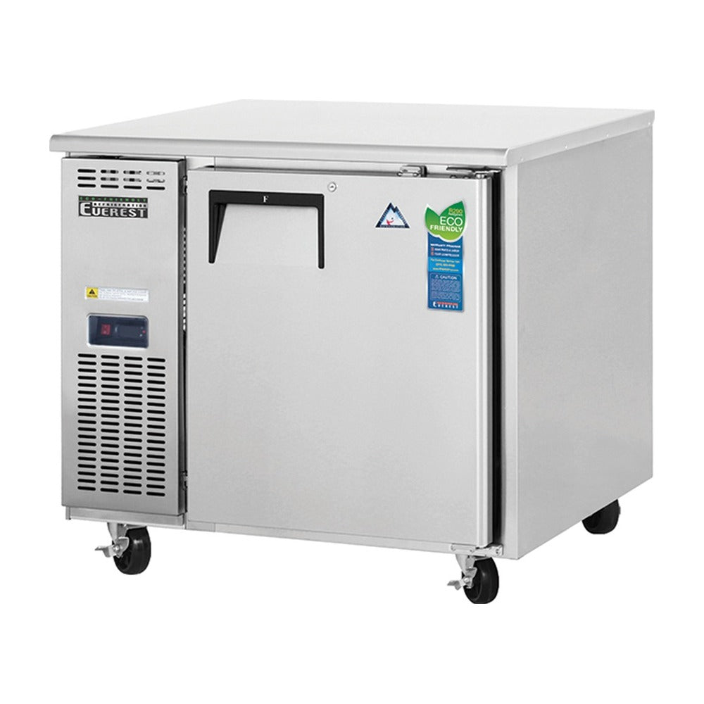 Everest 1 Solid Door Side Mount Stainless Steel Undercounter Refrigerator, 35 1/2", 9 cu. ft.