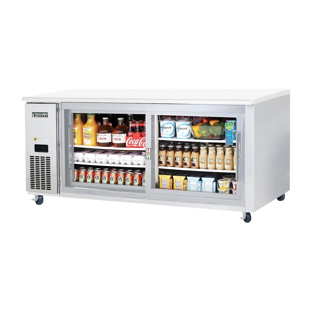 Everest 2 Glass Door Side Mount Stainless Steel Undercounter Refrigerator (Sliding), 71 1/2", 22 cu. ft.