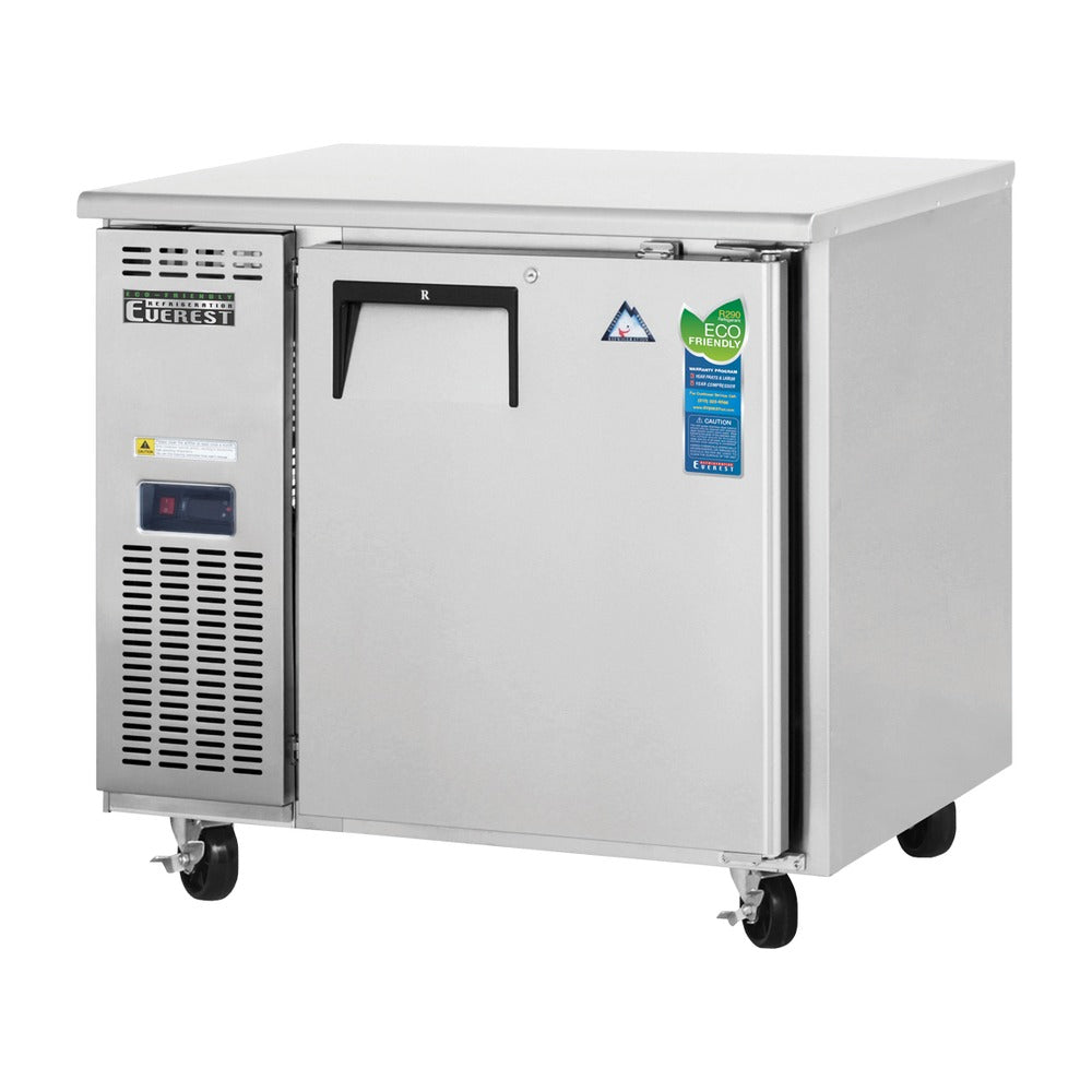 Everest 1 Solid Door Side Mount Stainless Steel Undercounter Refrigerator 35 1/2" Length, 24" Depth