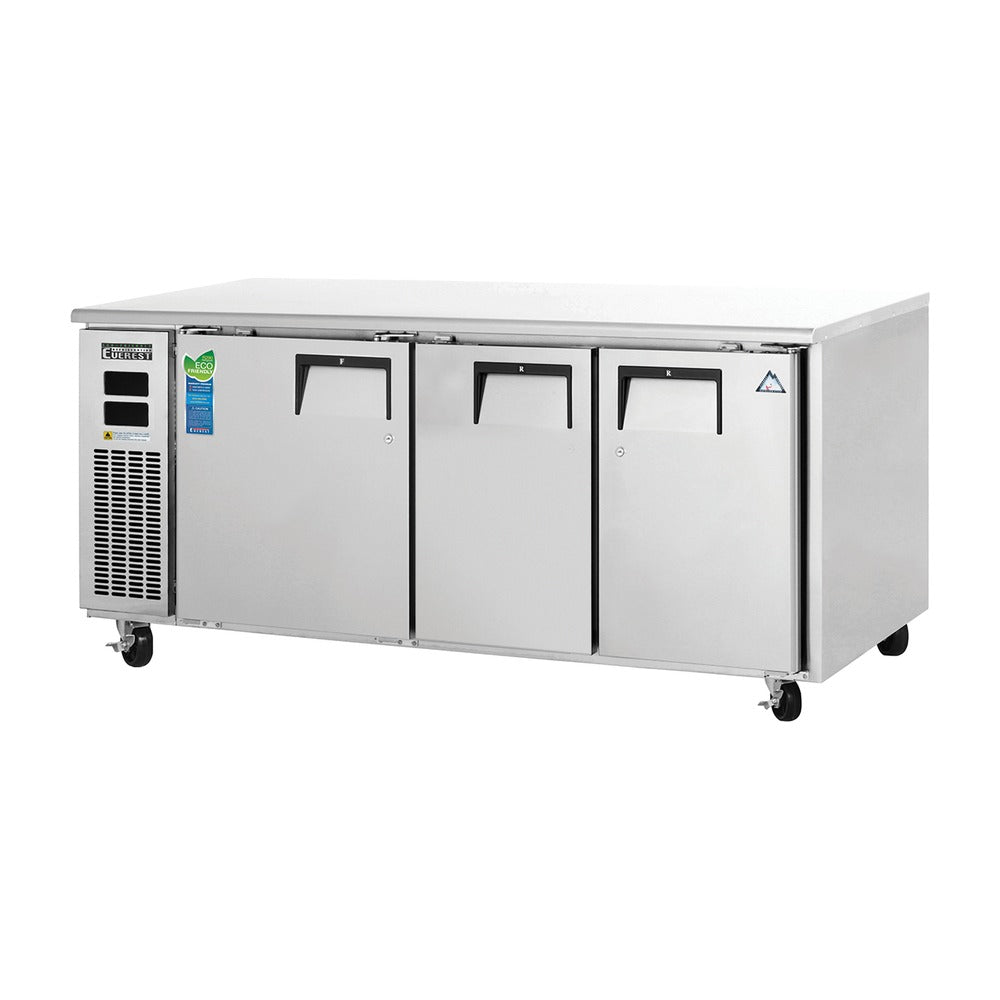 Everest 3 Solid Door Side Mount Stainless Steel Undercounter 2/3 Ref & 1/3Fzr Dual Temp, 71 1/2", 14 (R), 9 (F) cu. ft.