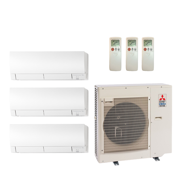 Mitsubishi 39,000 Btu 19.2 SEER2 3-Zone Ductless Mini Split Heat Pump System - 6K-15K-18K