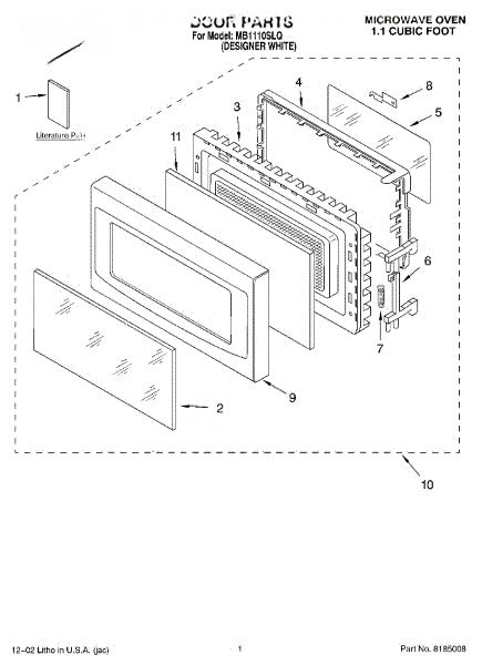 Whirlpool Microwave Door Assembly 8185138