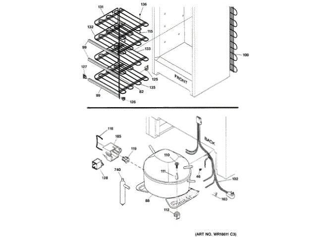 GE Freezer Four Shelf Evaporator As WR85X10098