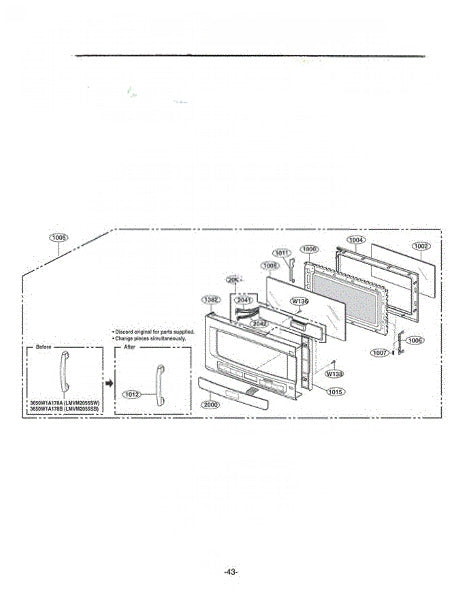LG Microwave Handle Assembly 3651W1A032C