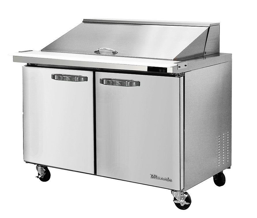 Blueair 2 Doors All Stainless Megatop Prep Table with (18) 1/6 Pans - 48" wide, 13 cu/ft., R-290 Refrigerant