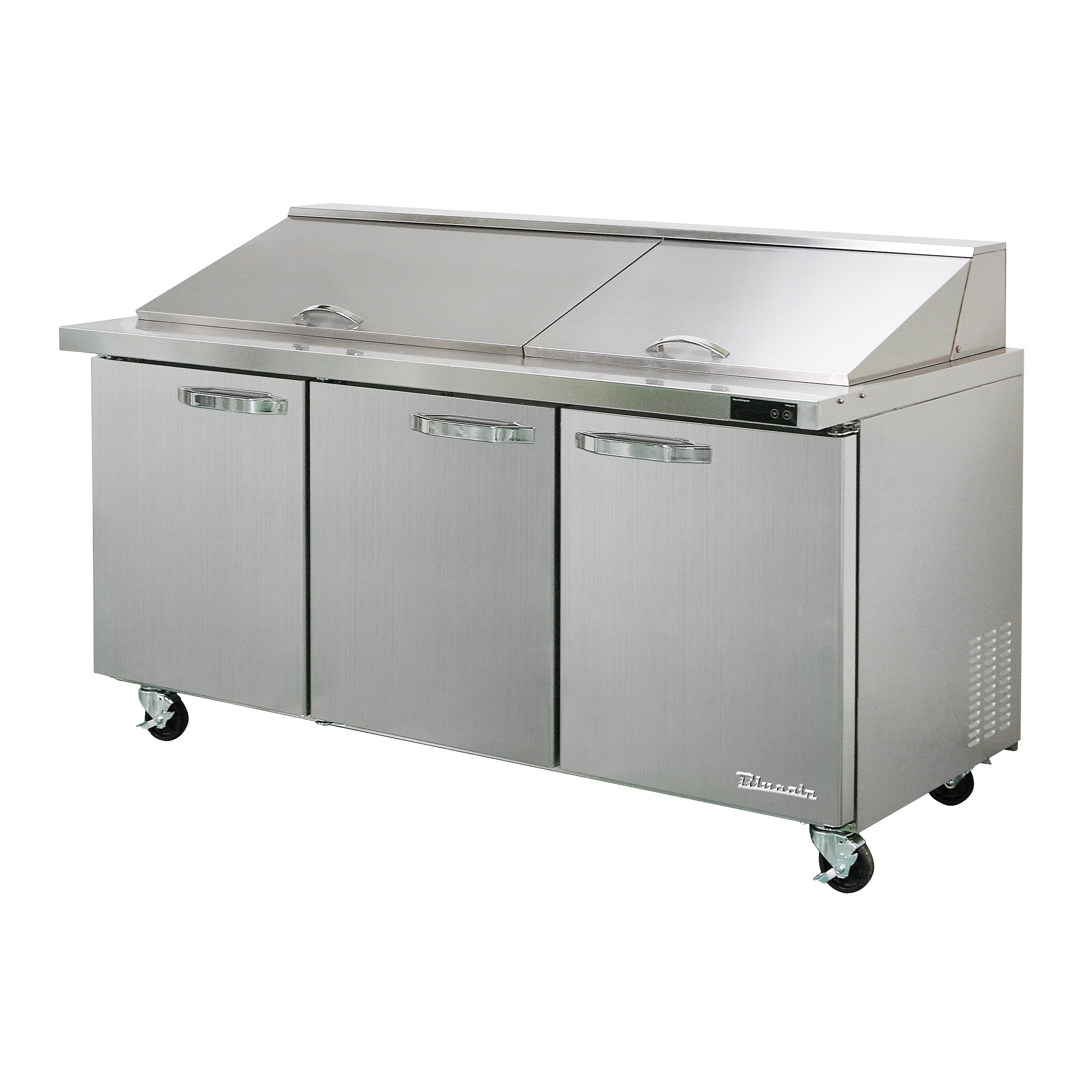 Blueair 3 Doors All Stainless Megatop Prep Table with (30) 1/6 Pans - 72" wide, 20 cu/ft., R-290 Refrigerant
