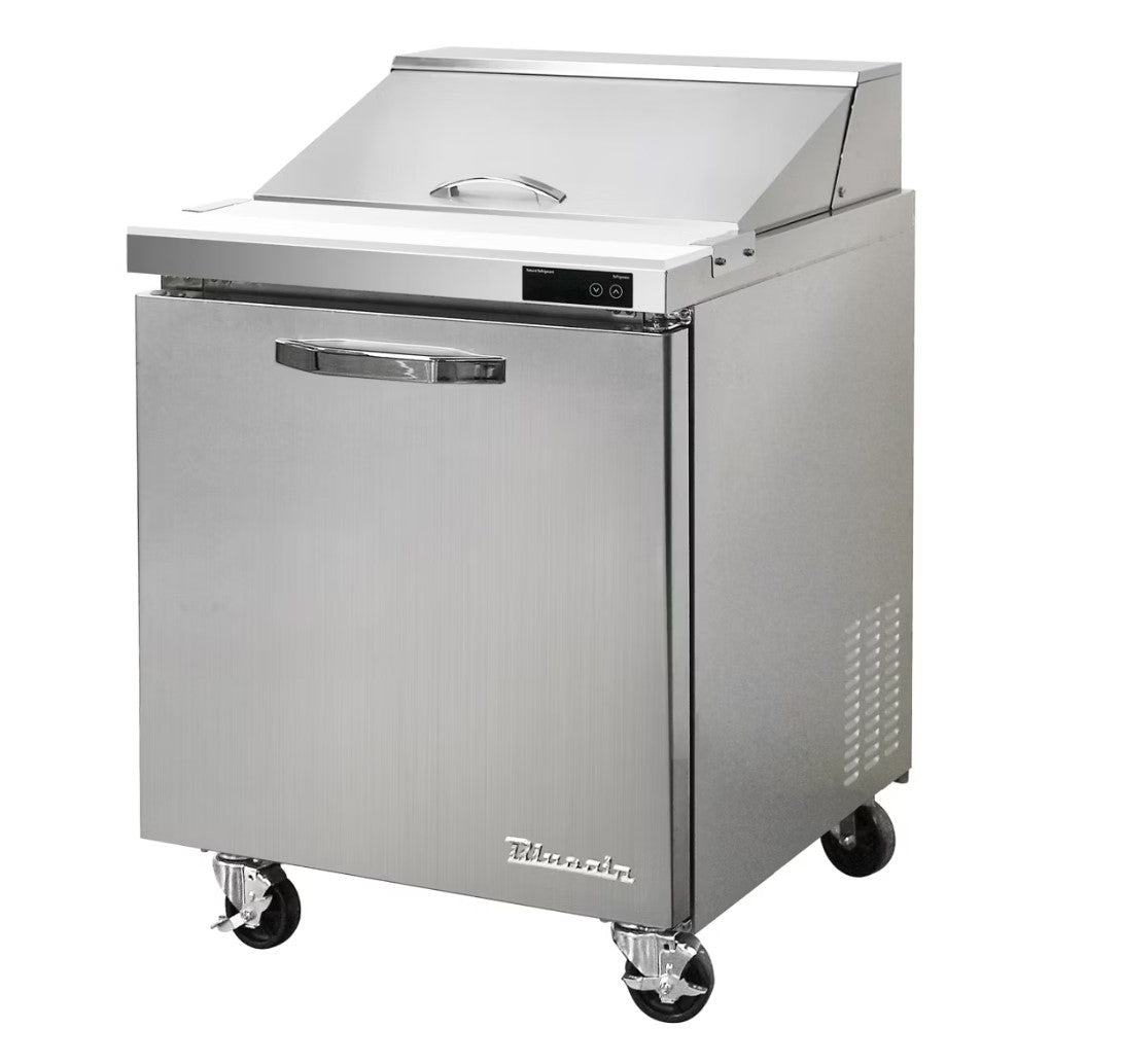 Blueair 1 Door All Stainless Prep Table with (8) 1/6 Pans - 28" wide, 7 cu/ft., R-290 Refrigerant