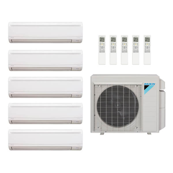 Daikin 40,000 Btu 20 SEER2 5-Zone Ductless Hyper Heat Mini Split Heat Pump System - 7K-7K-7K-12K-15K