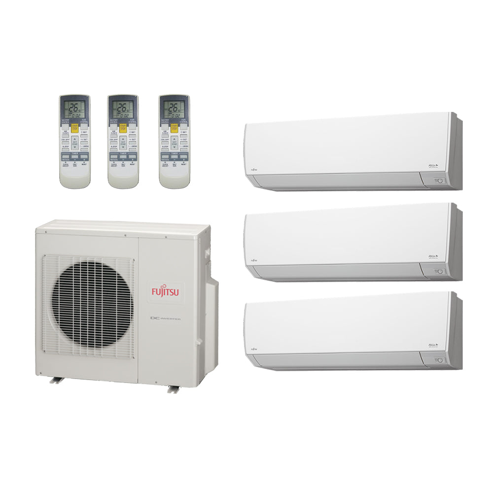 39,000 Btu 18 Seer Fujitsu 3-Zone Ductless Mini Split Heat Pump System - 9K-12K-18K