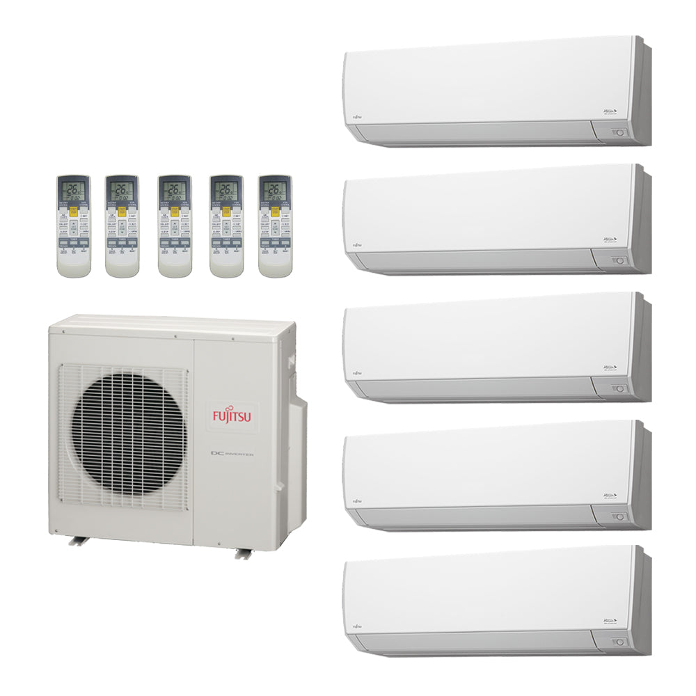 54,000 Btu 19.7 Seer Fujitsu 5-Zone Mini Split System - 7K-7K-7K-15K-18K