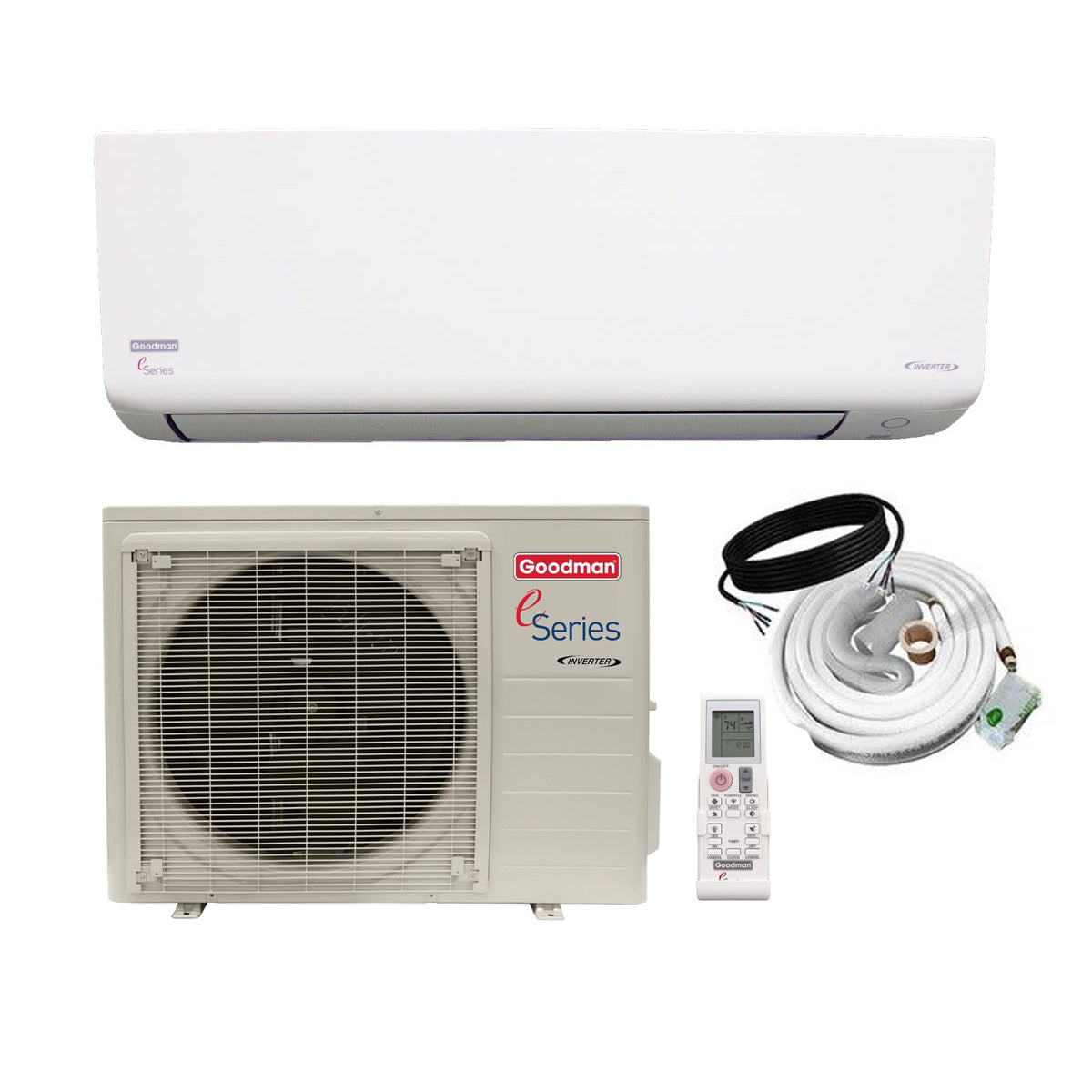 Goodman E-Series 12,000 BTU 18 SEER Ductless Mini Split Heat Pump System (208/230V) Includes 25' Installation kit