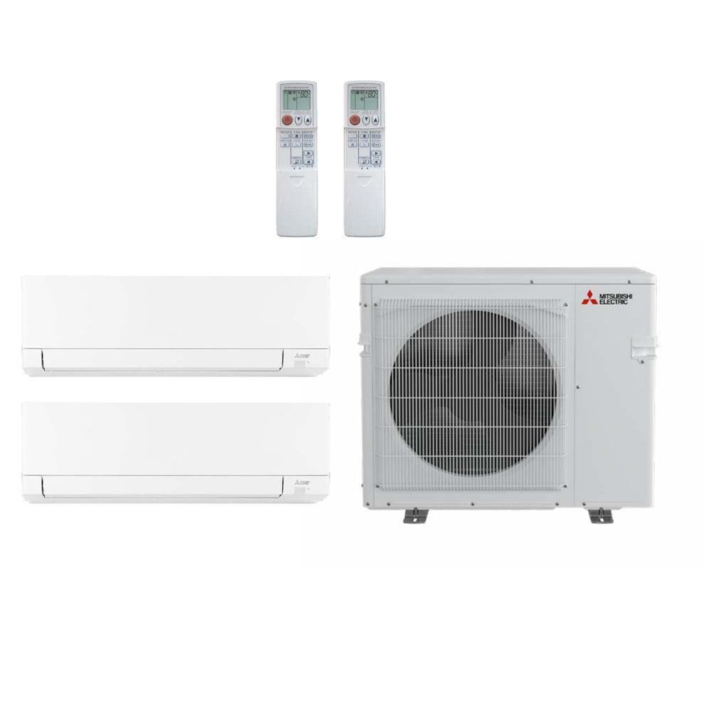 Mitsubishi 24,000 Btu 20 SEER2 2-Zone Ductless Mini Split Heat Pump System - 9K-9K