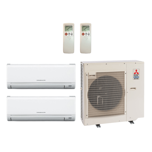 Mitsubishi 18,000 Btu 20 SEER2 2-Zone Ductless Mini Split Heat Pump System - 9-9