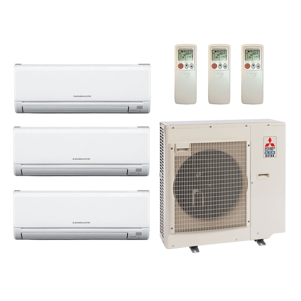 Mitsubishi 24,000 Btu 20 SEER2 3-Zone Ductless Mini Split Heat Pump System - 6-6-12