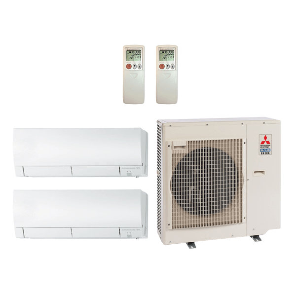 Mitsubishi 18,000 Btu 20 SEER2 2-Zone Ductless Mini Split Heat Pump System - 6K-12K