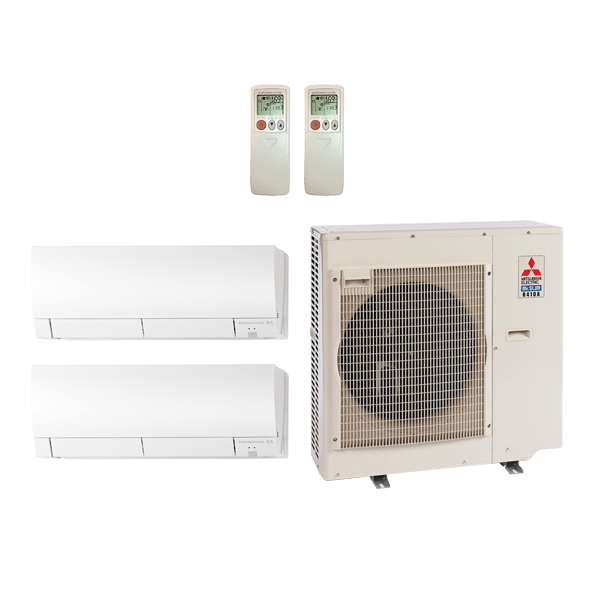 36,000 Btu 19 Seer Mitsubishi Dual Zone Ductless Mini Split Heat Pump System - 18K-18K