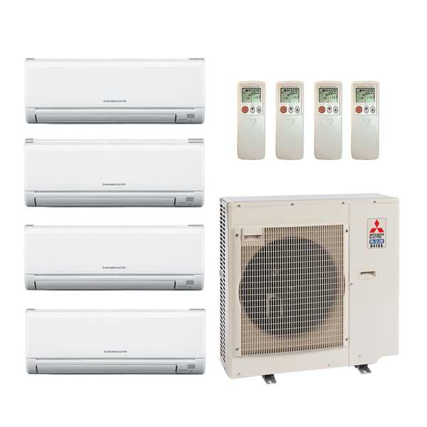 Mitsubishi 36,000 Btu 19.2 SEER2 4-Zone Ductless Mini Split Heat Pump System - 9K-9K-9K-9K