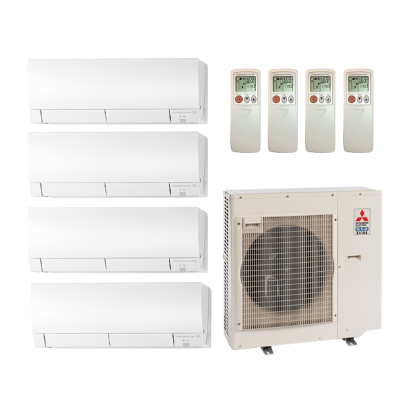 Mitsubishi 36,000 Btu 19.2 SEER2 4-Zone Ductless Mini Split Heat Pump System - 6K-6K-12K-12K
