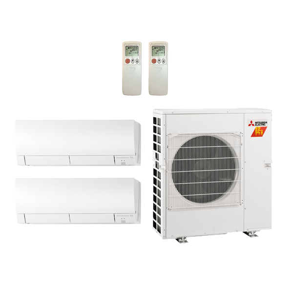 Mitsubishi 30,000 Btu 18 SEER 2-Zone Ductless Mini Split Heat Pump System - 12K-18K