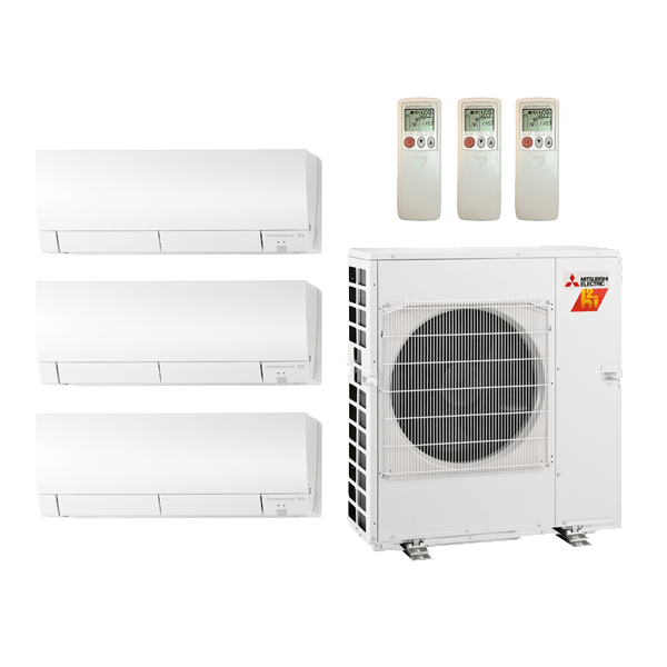 Mitsubishi 33,000 Btu 18 SEER 3-Zone Ductless Mini Split Heat Pump System - 9K-12K-12K