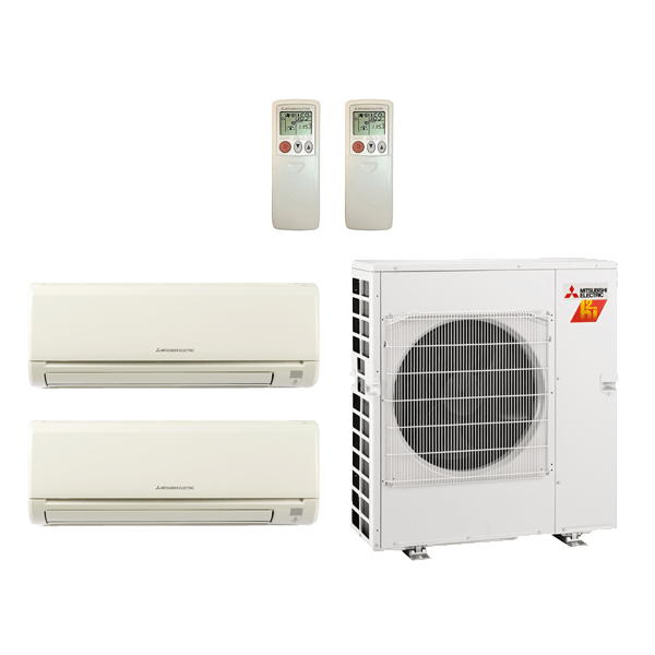 Mitsubishi 15,000 Btu 18 SEER 2-Zone Ductless Mini Split Heat Pump System - 6K-9K