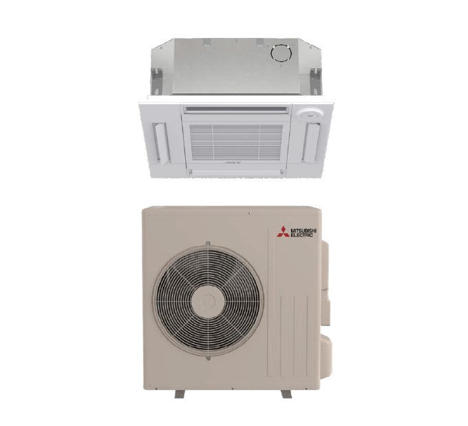 Mitsubishi 18,000 Btu R-454B 17.5 SEER2 Single Zone 4-Way Cassette Mini Split Heat Pump System