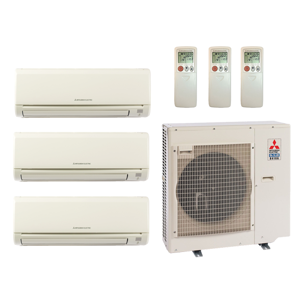 18,000 Btu 20 Seer Mitsubishi Tri Zone Ductless Mini Split Heat Pump System - 6K-6K-6K