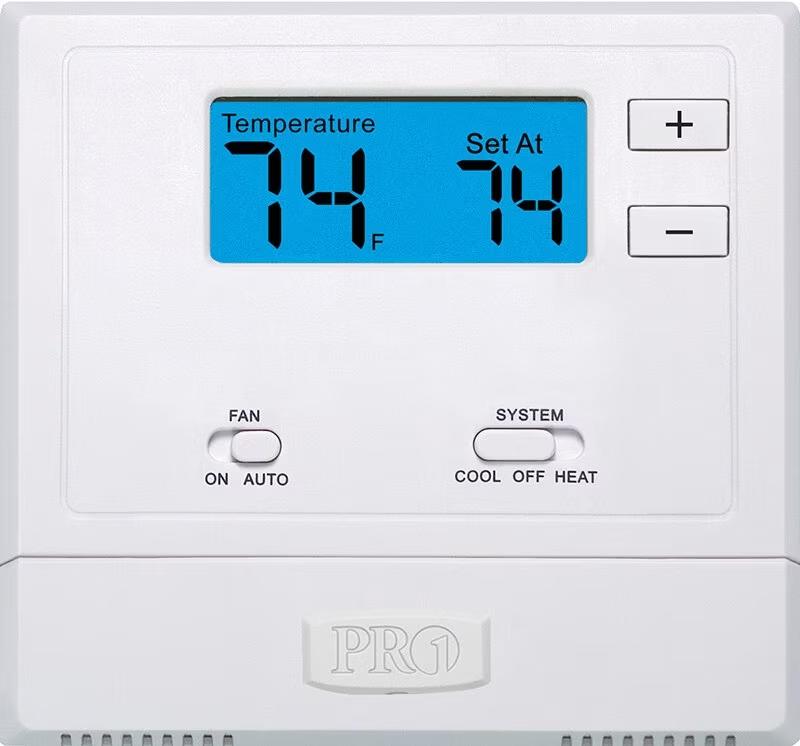 Pro1 T601-2 Thermostat - 1H/1C Conventional, 1H/1C Heat Pump, No Autochangeover, No Programming