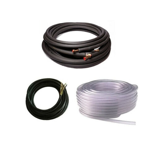 Mini Split Copper Line Set, 14 AWG Power Wire, 5/8" Drain Line Kit (1/4" x 1/2") 15 Feet