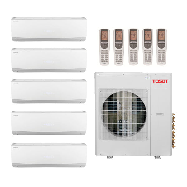 Tosot Select by Gree 42,000 Btu 23 Seer 5-Zone Ductless Hyper-Heat Mini Split Heat Pump System - 9K-9K-9K-9K-12K