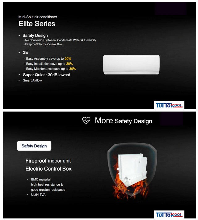 TuttoKool 12,000 BTU 19 SEER Ductless Mini Split Heat Pump System (208/230V) - 16' Installation Kit Included