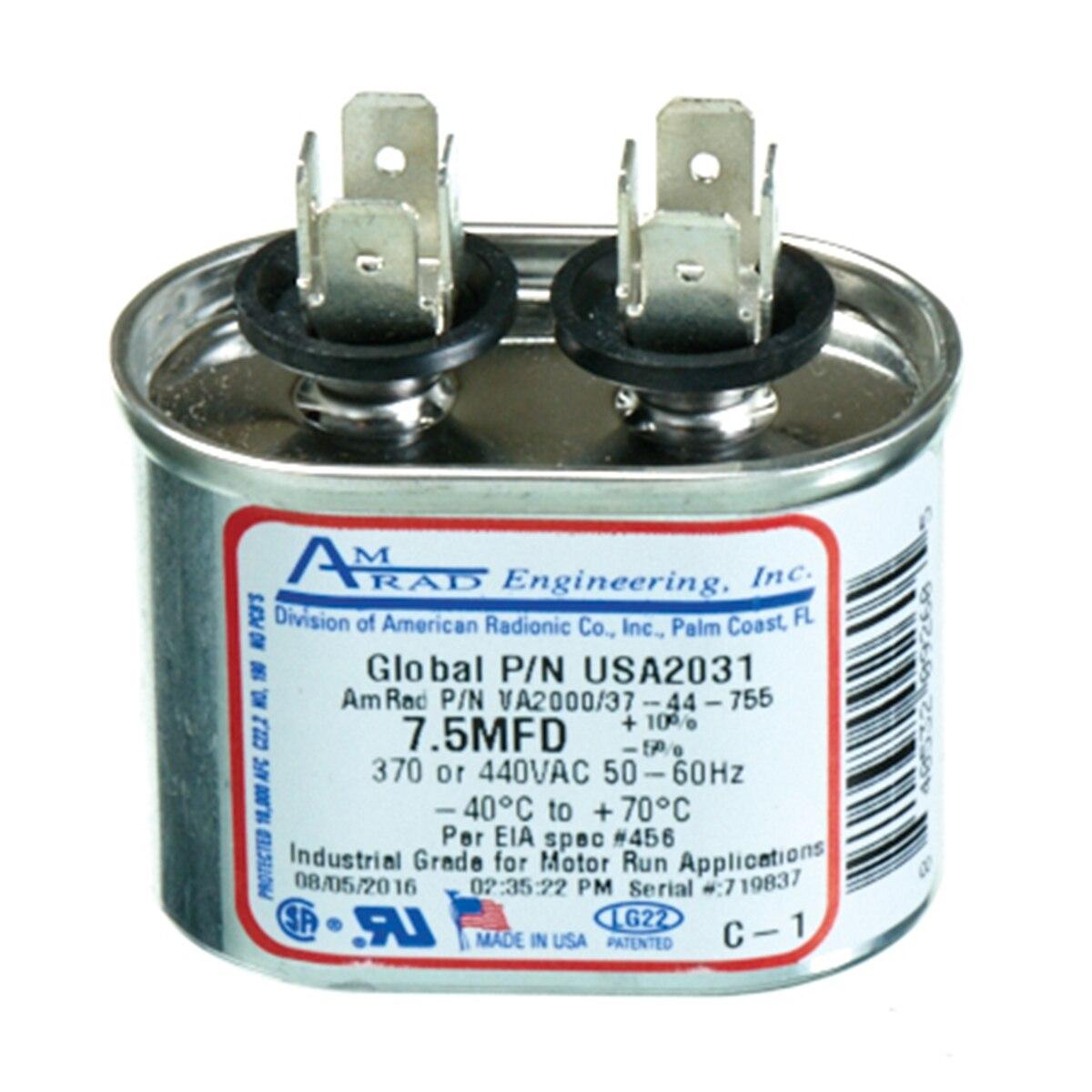 Amrad Single Oval Capacitor - 7.5 uF, 440 VAC - USA2031