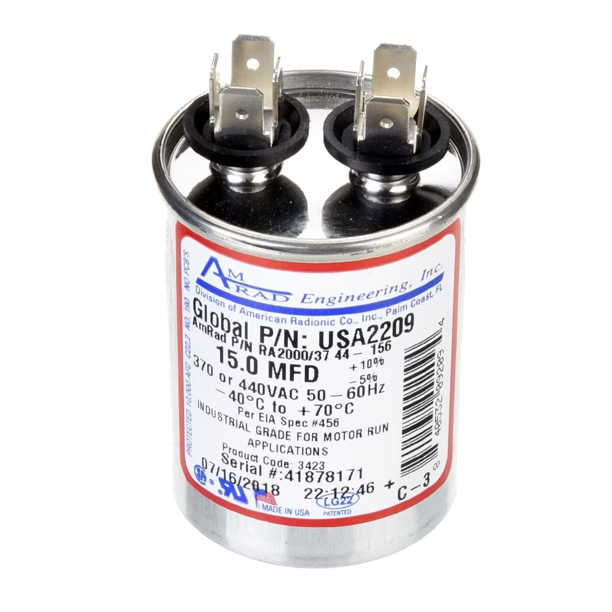 Amrad Single Oval Capacitor - 15 uF, 440 VAC - USA2209