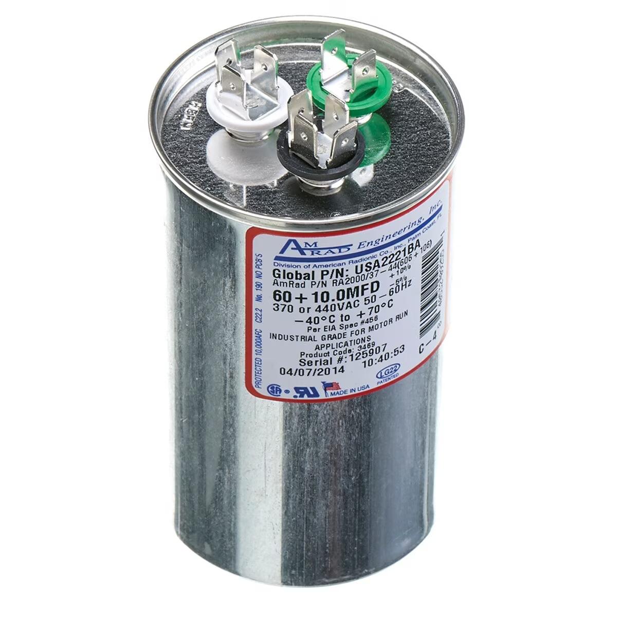 Amrad Dual Round Capacitor - 60/10 uF, 440 VAC - USA2221BA