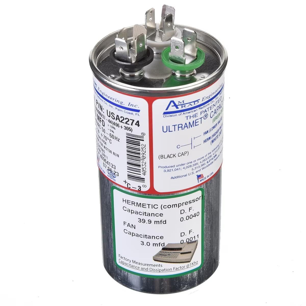 Amrad Dual Round Capacitor - 40/3 uF, 440 VAC - USA2274